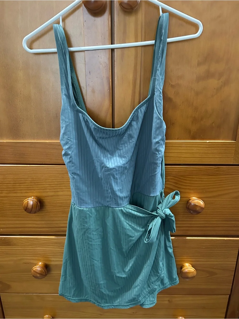 Women's Green One Piece Swimsuit with tie skirt
